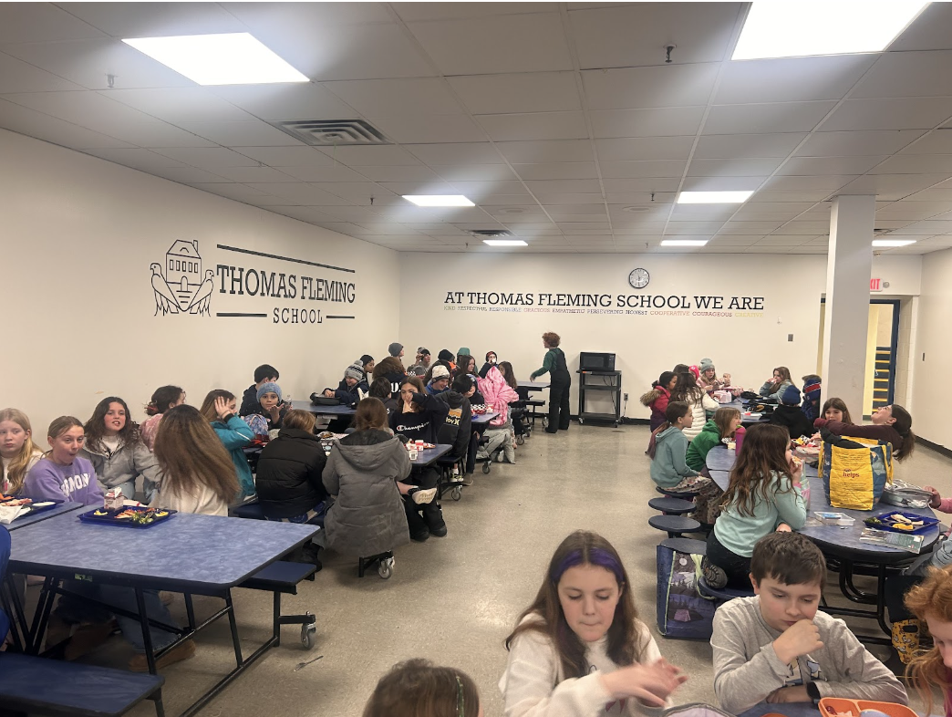 5th grade students eat lunch in the Fleming cafeteria.